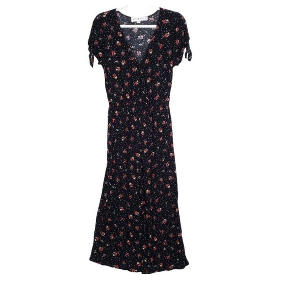 Hiatus Floral Print Crop Wide Leg Jumpsuit Romper Black V-Neck Size Medium - Picture 1 of 9